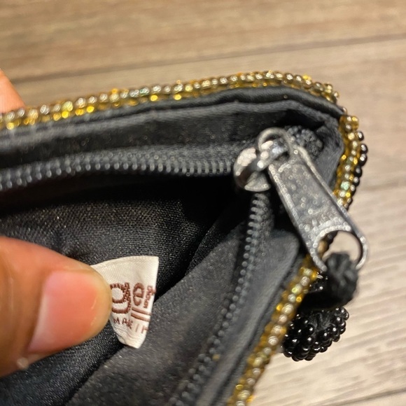 Genie black satin gathered top bead formal clutch - Picture 4 of 7